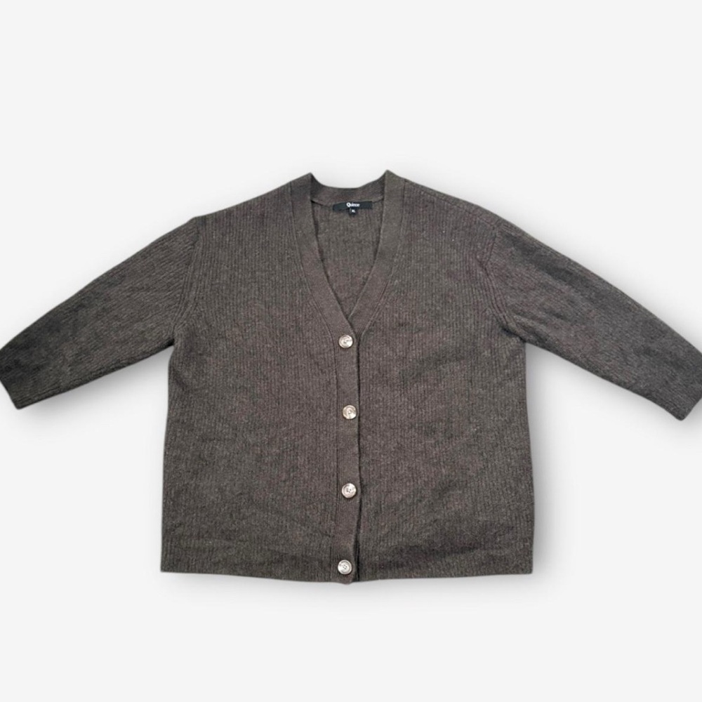 Quince Mongolian Cashmere Brown Fisherman Boxy Cropped Cardigan Sweater